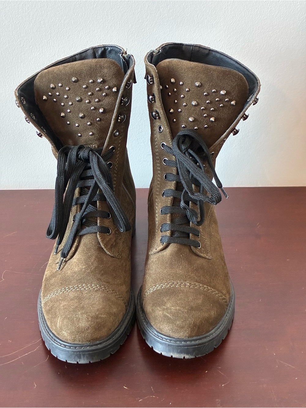 Barneys New York Suede Studded Combat Boots EU 36  Brown